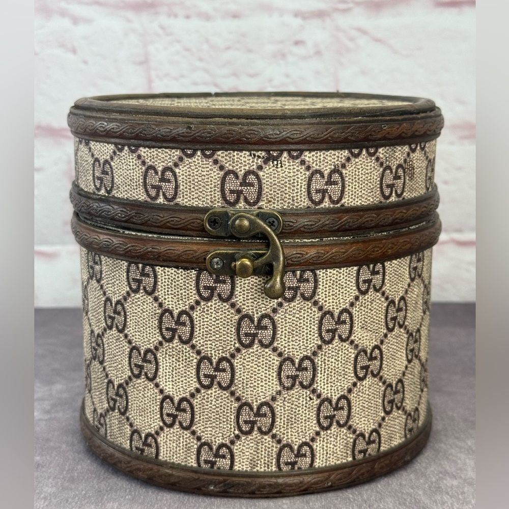 Gucci RARE Vintage GG Monogram Large Trinket Box Wood